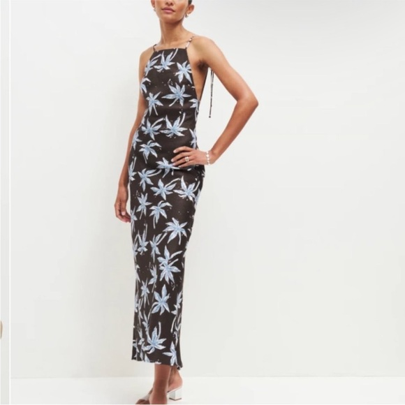 Reformation Linen Date Palm Floral Halter midi Dress NEW - Picture 2 of 7